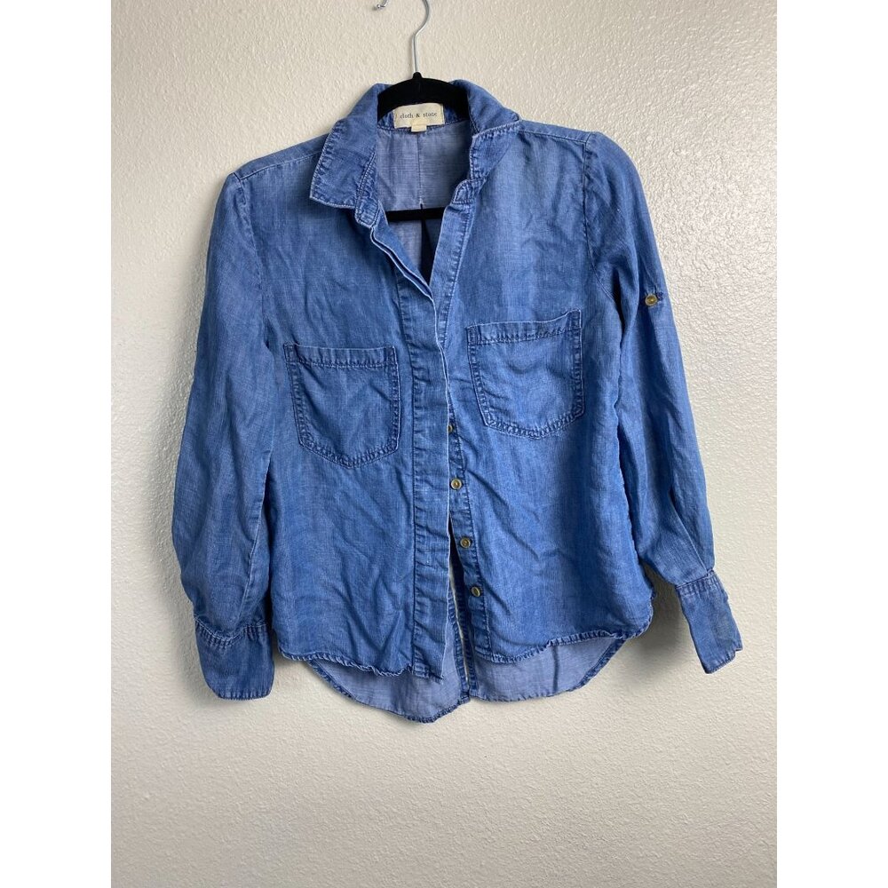 Cloth & Stone blue Chambray Button Up Long Sleeve Top Women size Small tencel